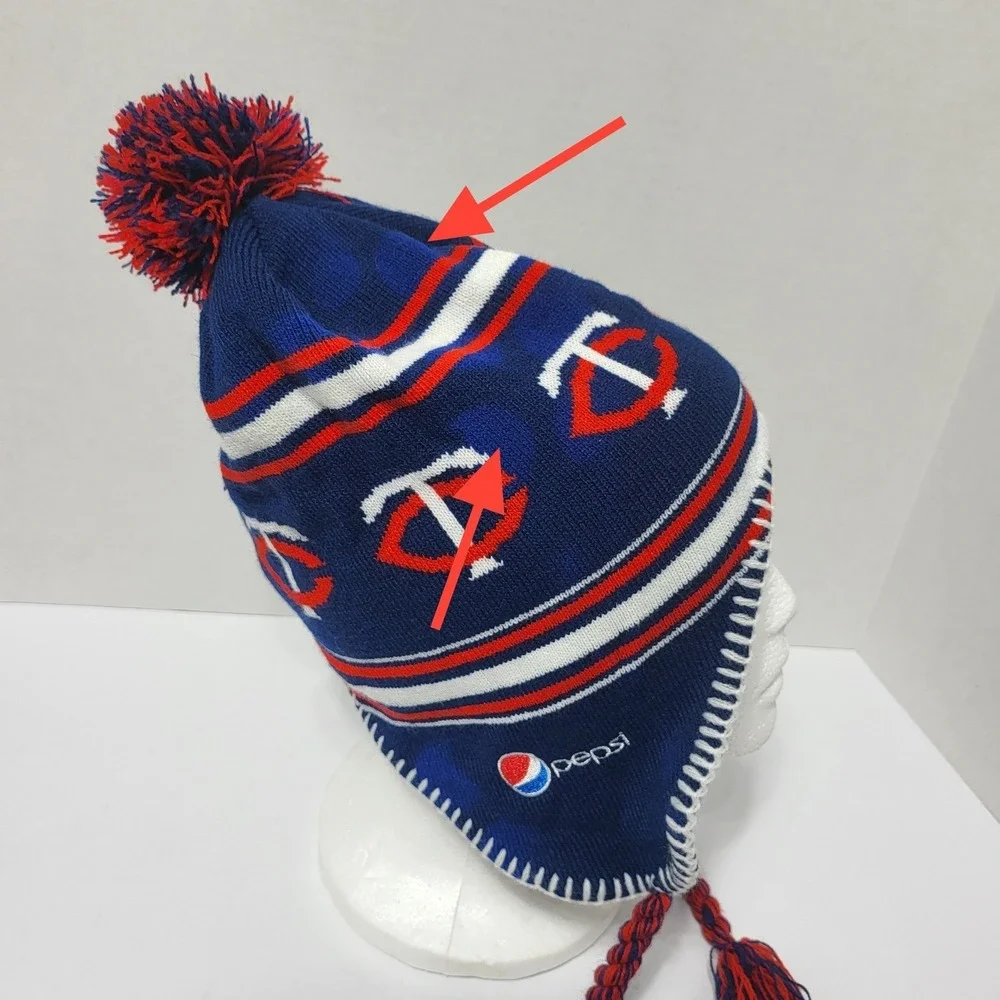 Minnesota Twins Pepsi Knit Laplander Beanie‎ Hat Navy Blue Red White Kids MLB